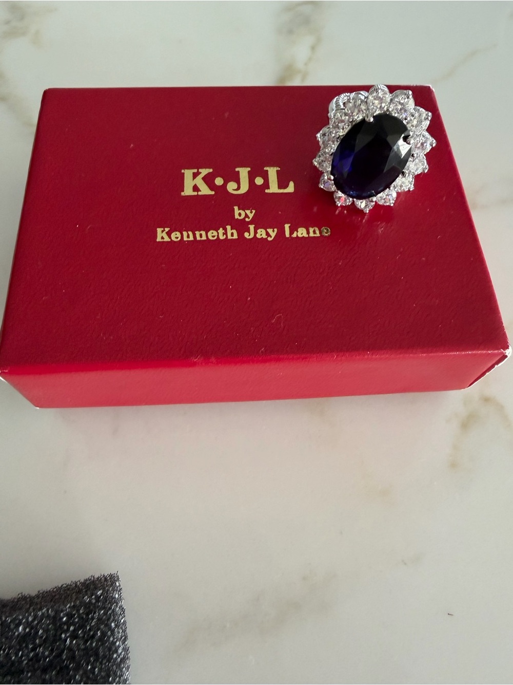 Kenneth Jay Lane Oval Synthetic Sapphire-Blue Crystal Halo Ring